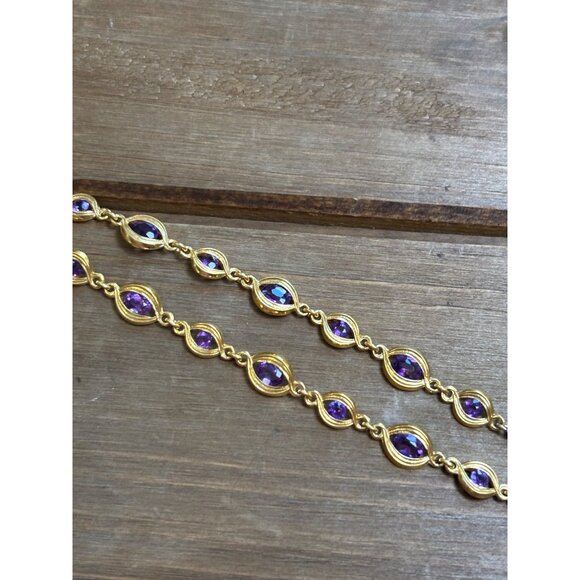 Gold-Tone Necklace With Purple Gemstones - Picture 4 of 12